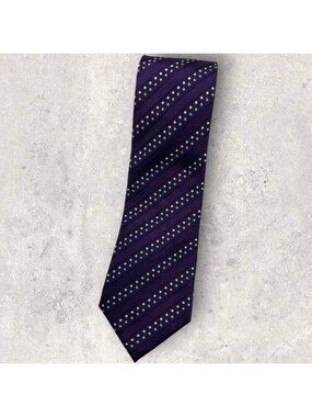 ALCIONE Silk Tie ITALY Purple Blue White Striped Polka Dot W:3.6" EUC